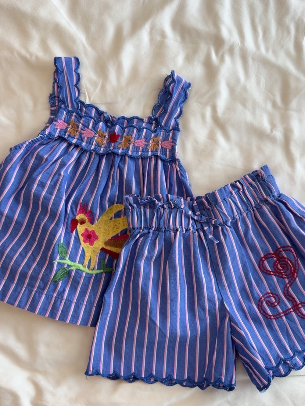 Zara x Sissel Girls Blue Striped Embroidered Shorts Set